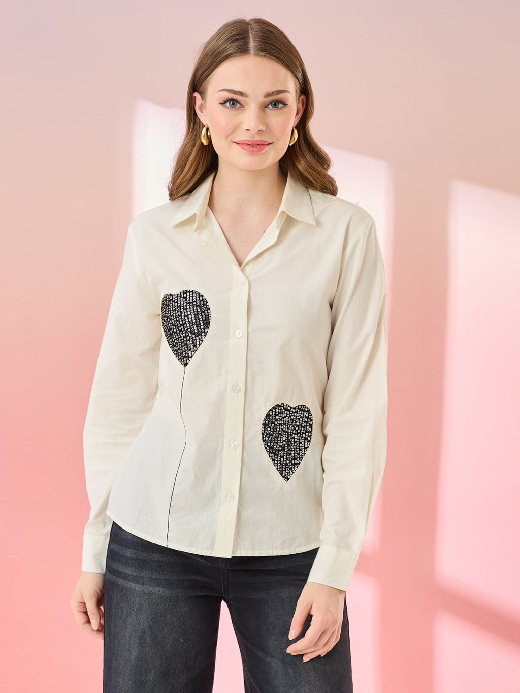 The White With Black Sequins Sweetheart Shirt