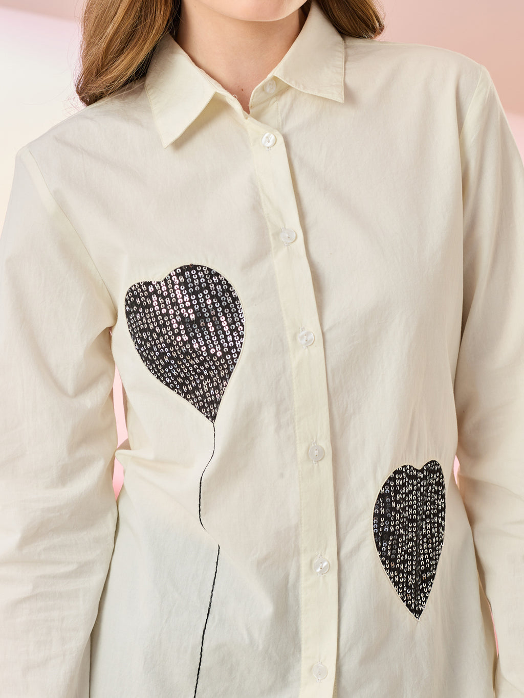 The White With Black Sequins Sweetheart Shirt