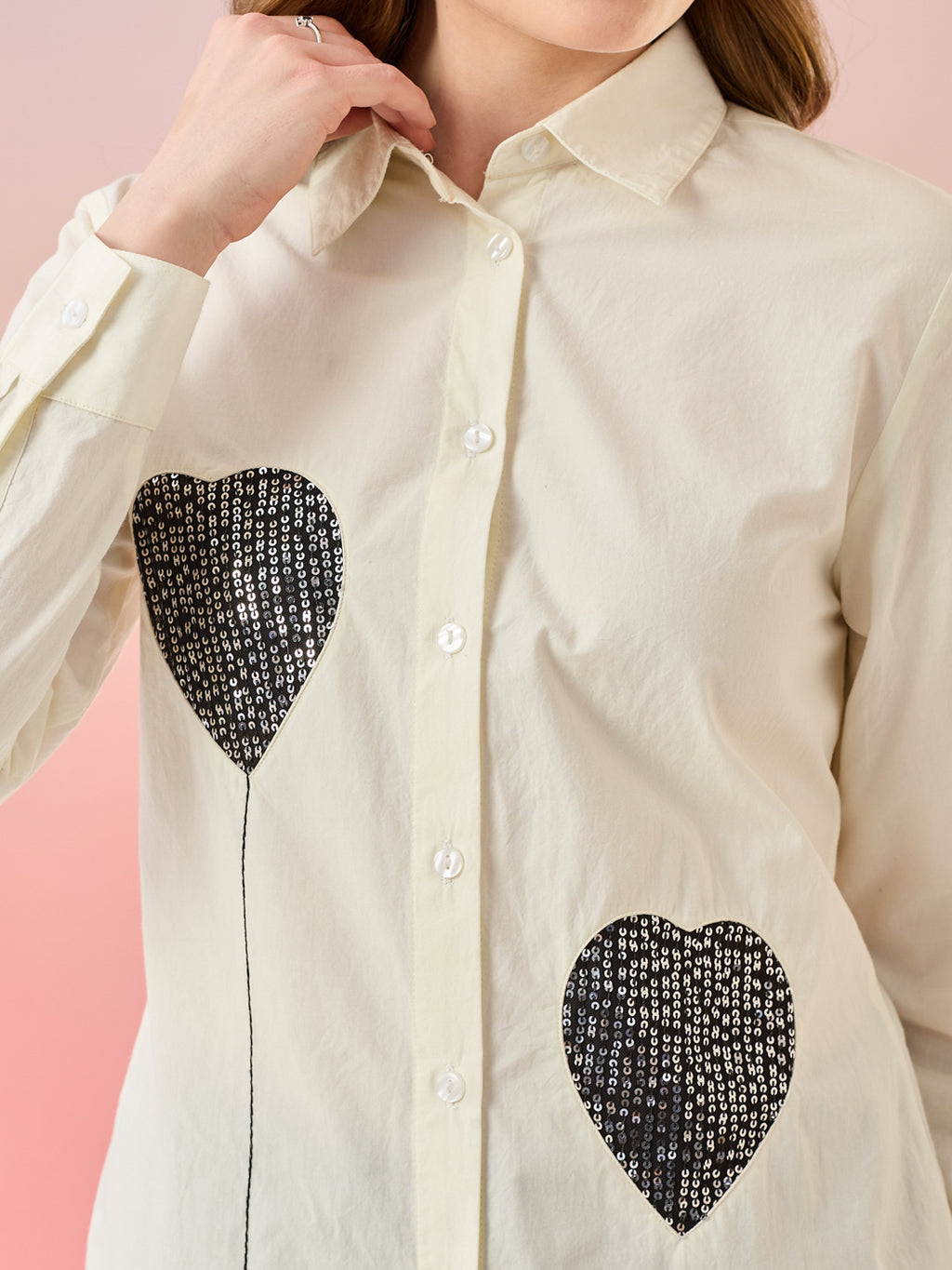 The White With Black Sequins Sweetheart Shirt