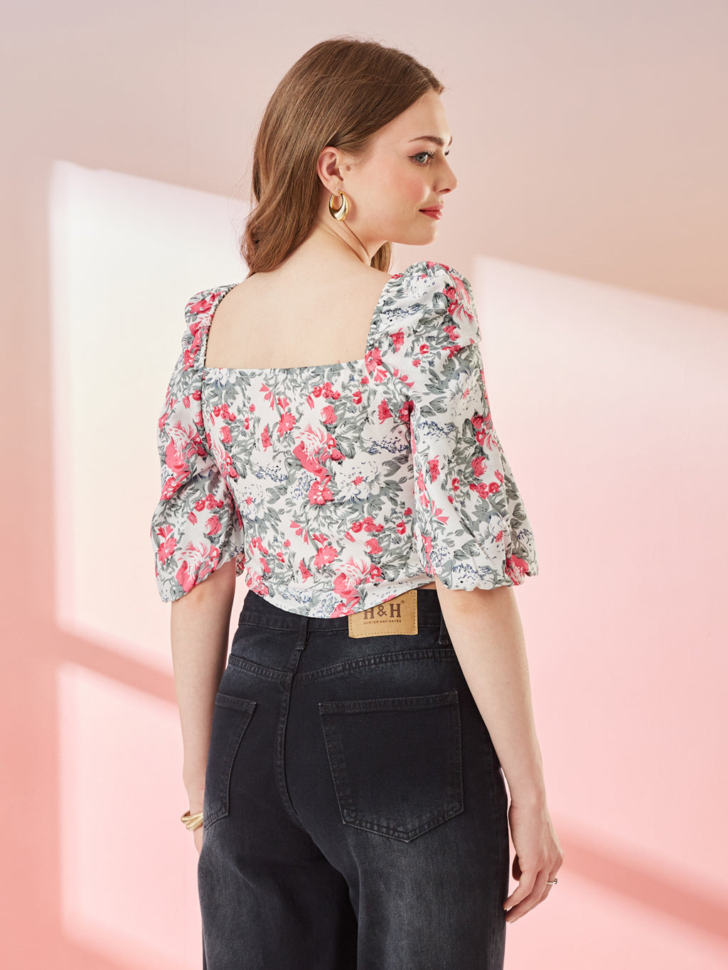 The White With Pink Floral Print bloom top
