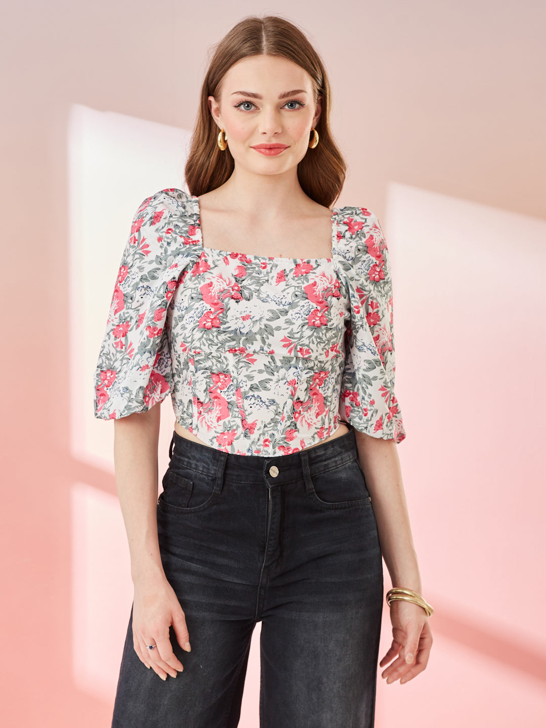 The White With Pink Floral Print bloom top