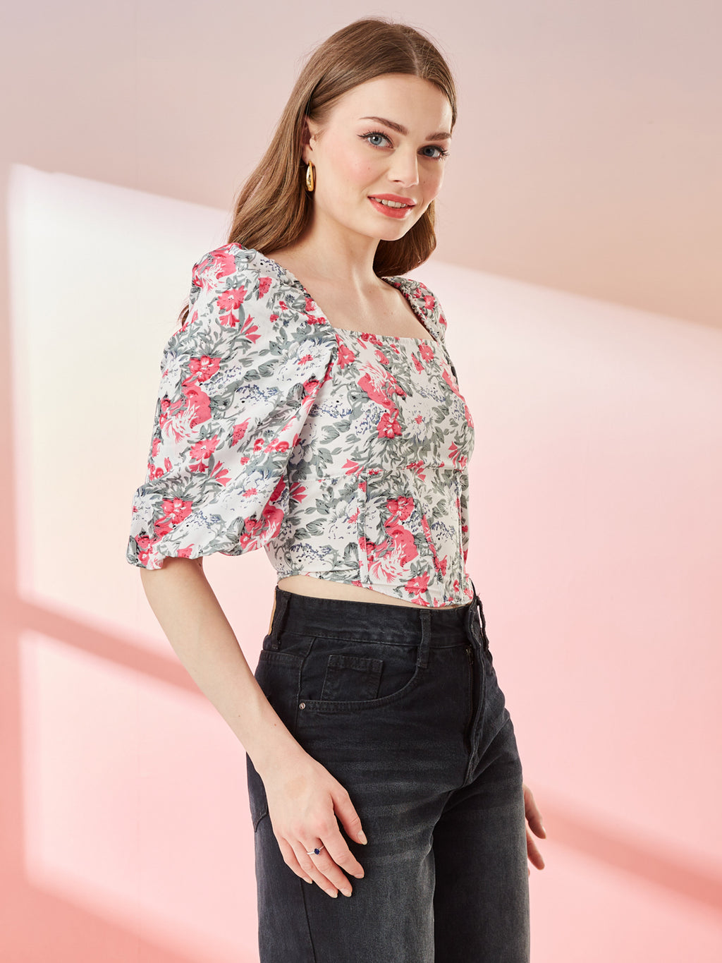 The White With Pink Floral Print bloom top