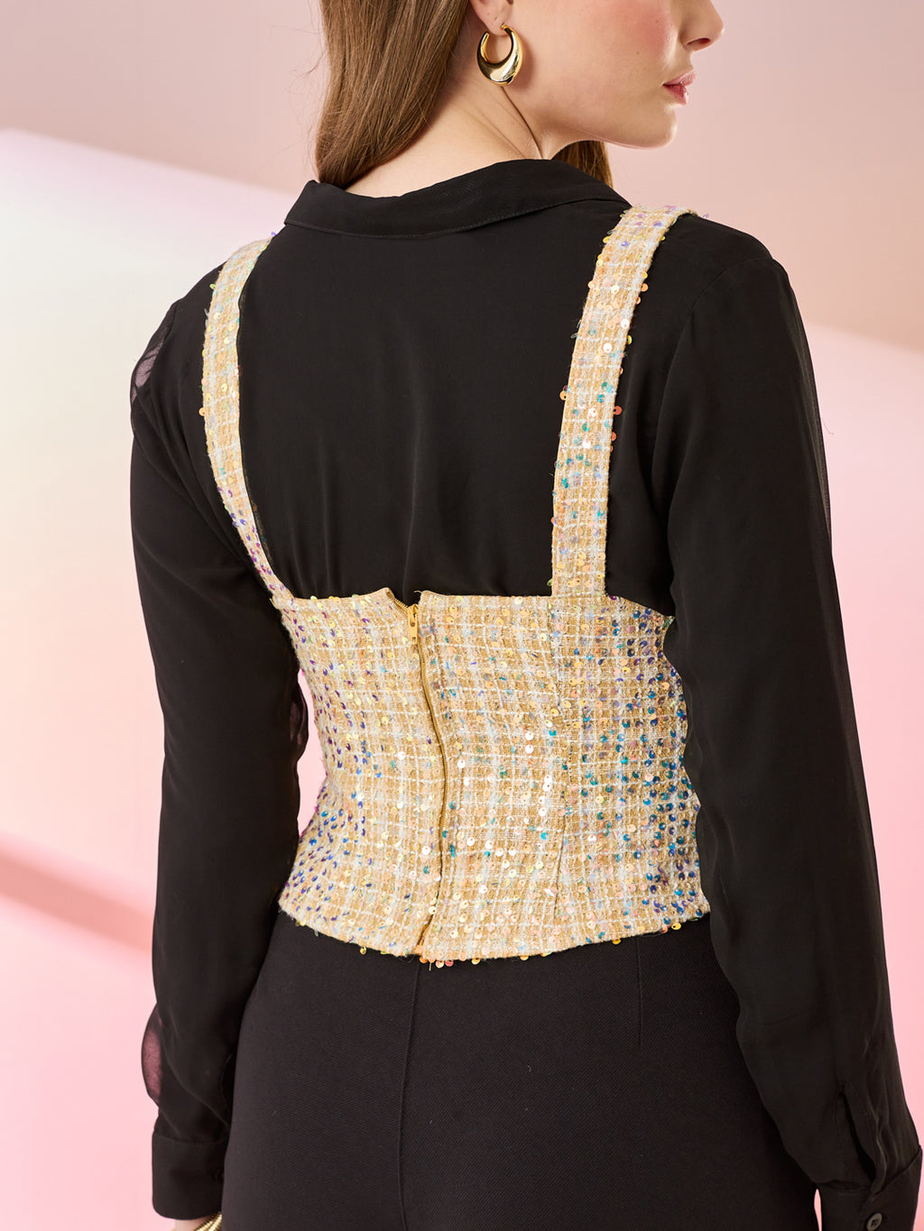 Champagne Gold Tweed Blair Bustier Top