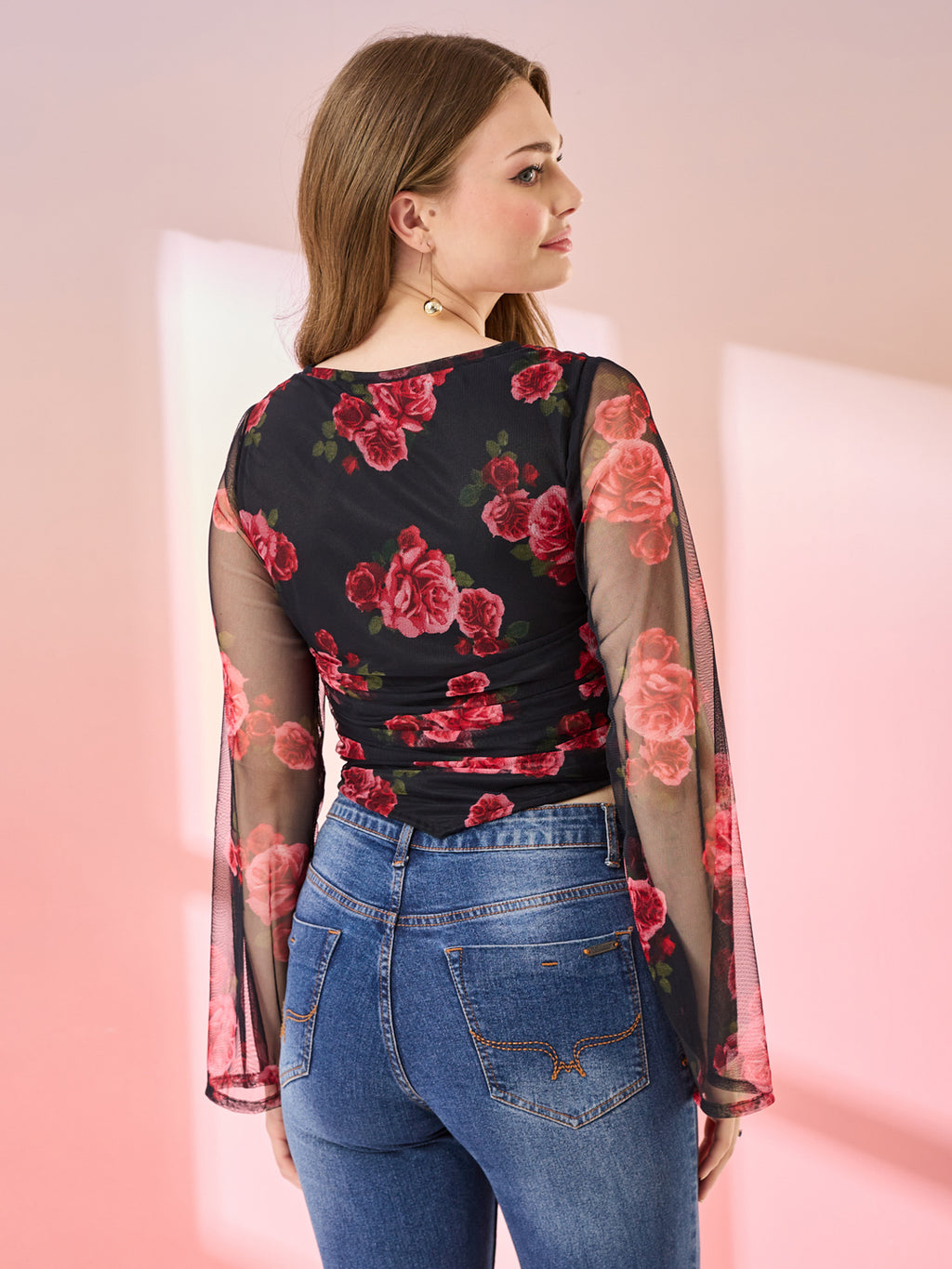 Black Floral Crop Blouse