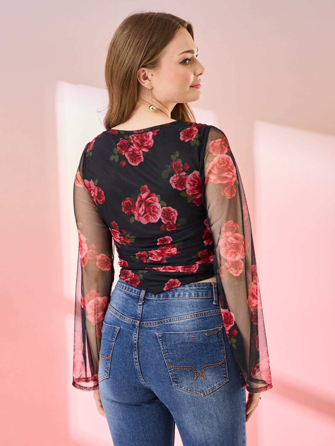 Black Floral Crop Blouse