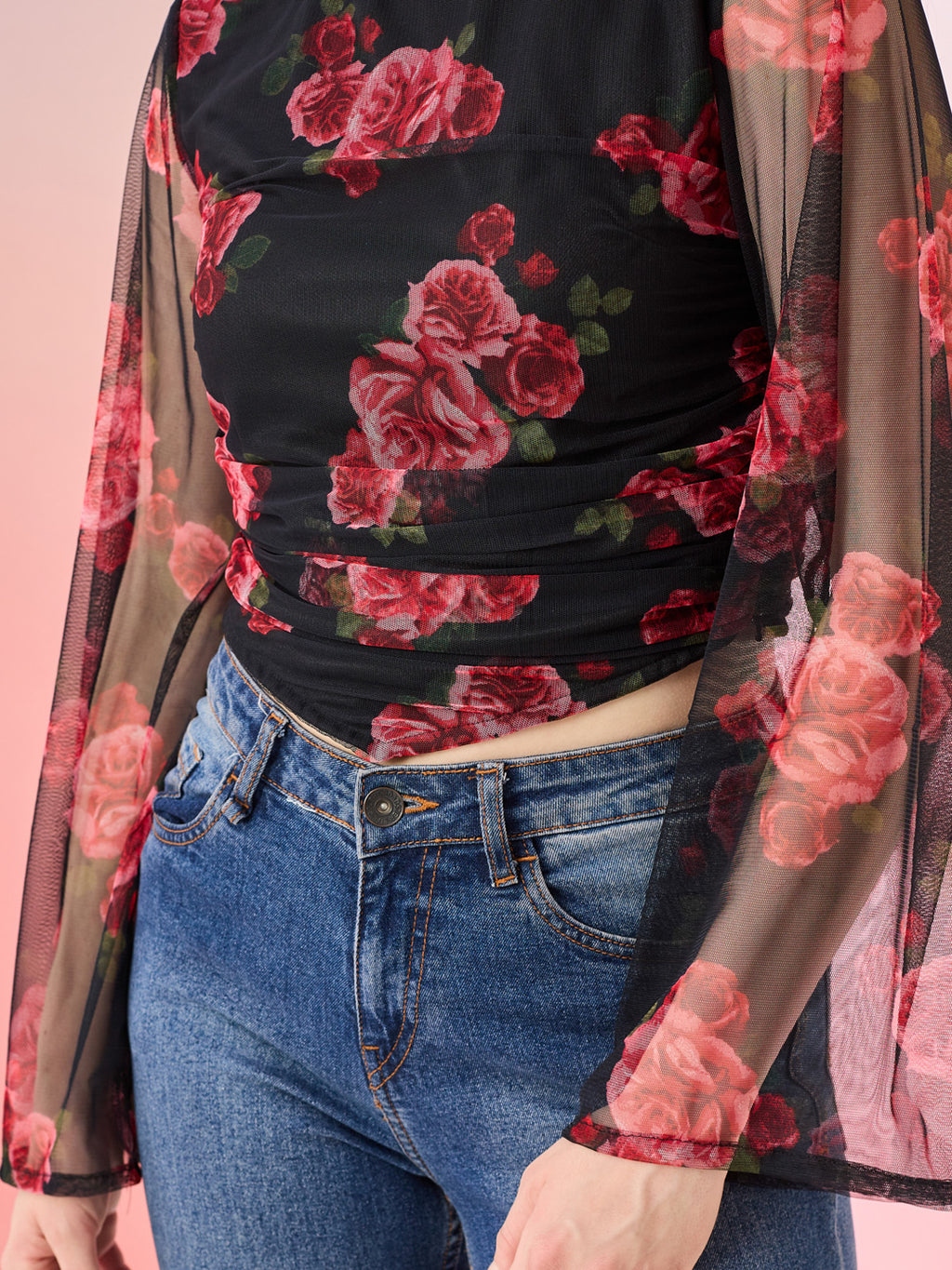 Black Floral Crop Blouse