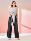 Light Metallic Grey Cross Neck Crop Top