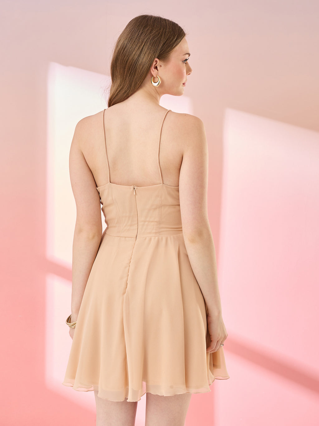 Beige Sand Balloon Sleeve Dress