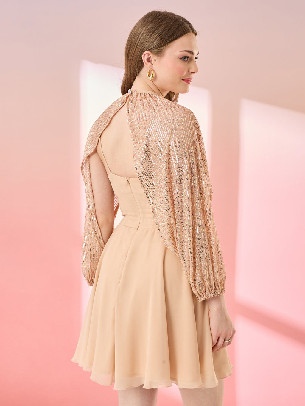 Beige Sand Balloon Sleeve Dress