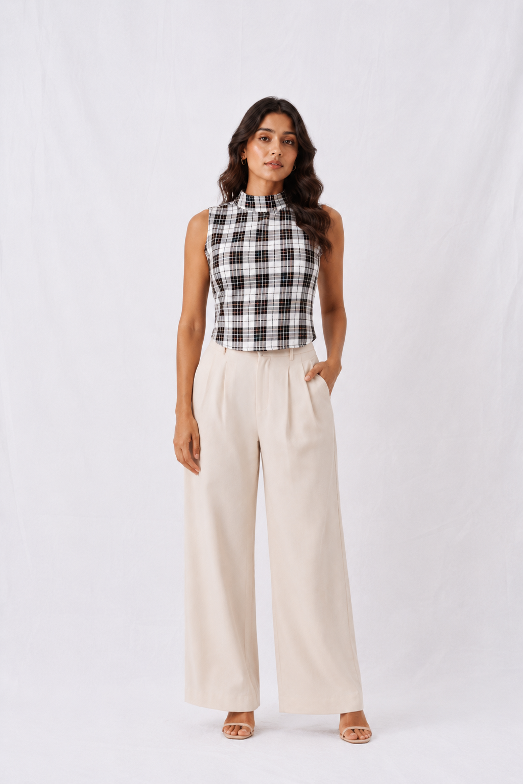 The Manhattan Check High Neck Top