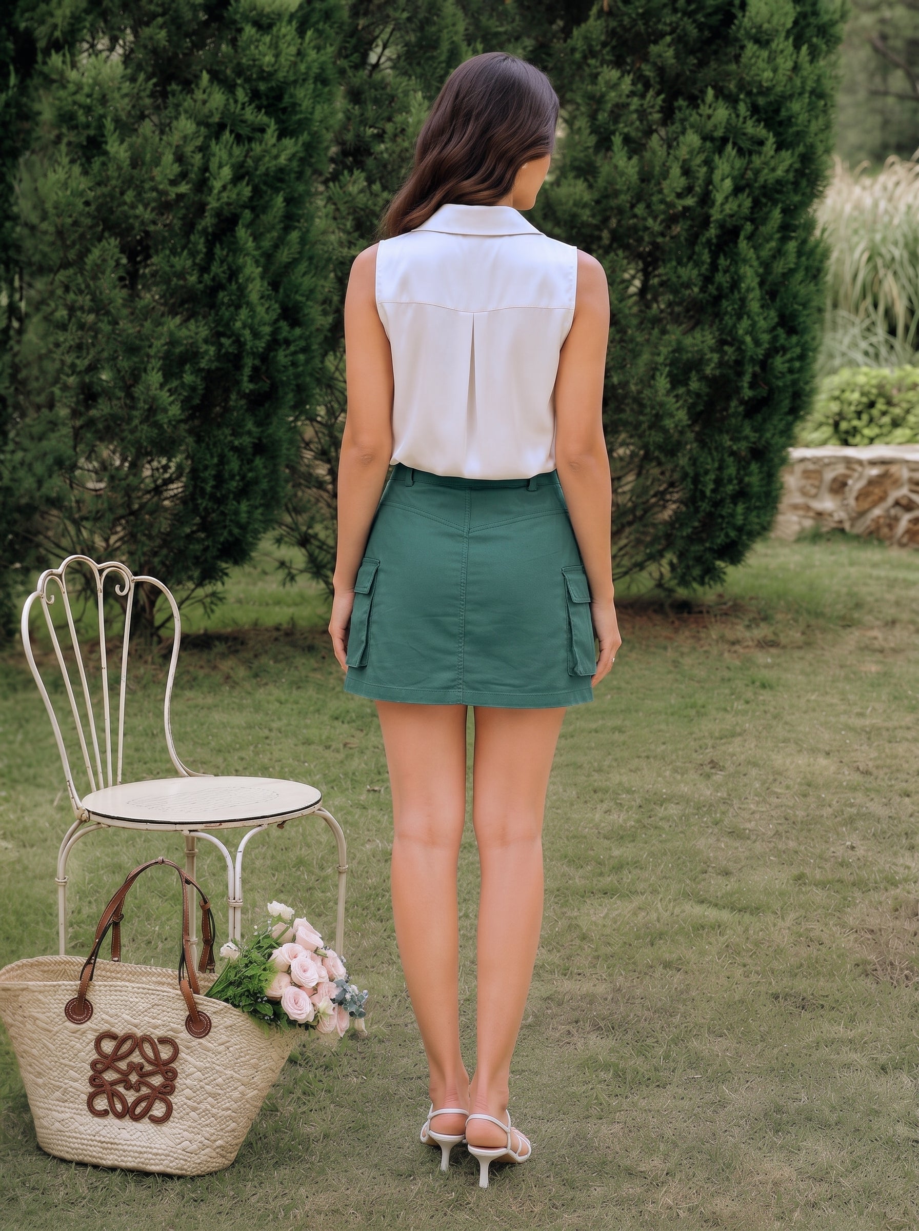 Plain Teal Cargo Mini Skirt