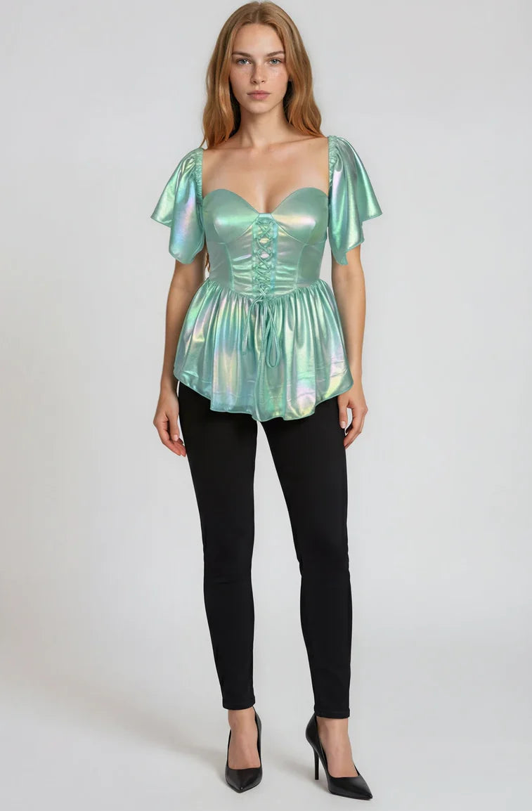 Seafoam Shimmer Peplum Top